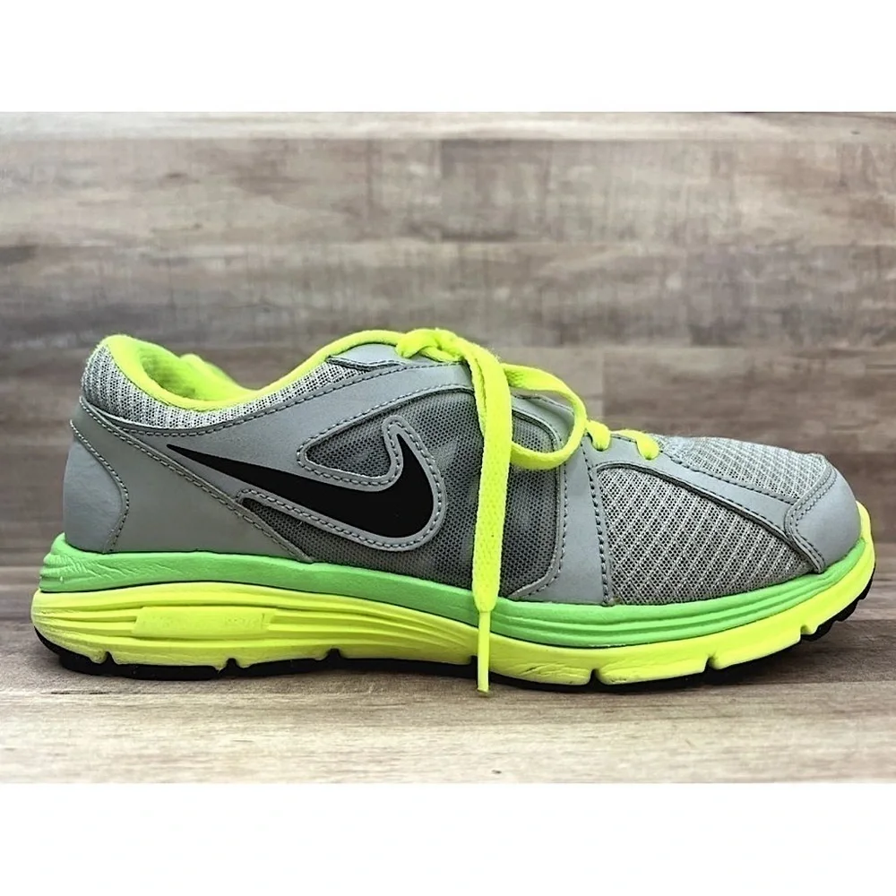 Nike Dual Fusion Run 525760-009 Gray Neon Running Shoes Sneakers Size 6Y